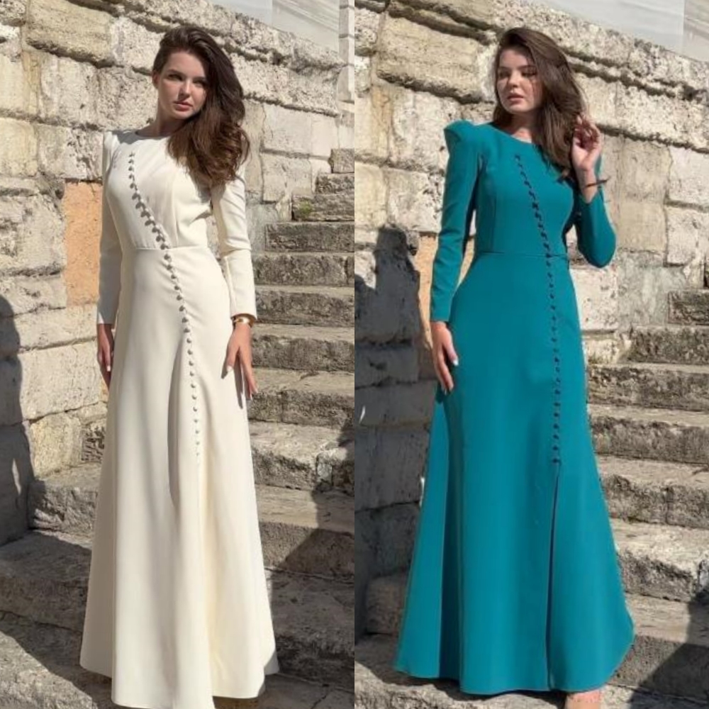 Customized Jiayigong s Button Draped Pleat  A-line O-Neck Bespoke Occasion Gown Long Dresses