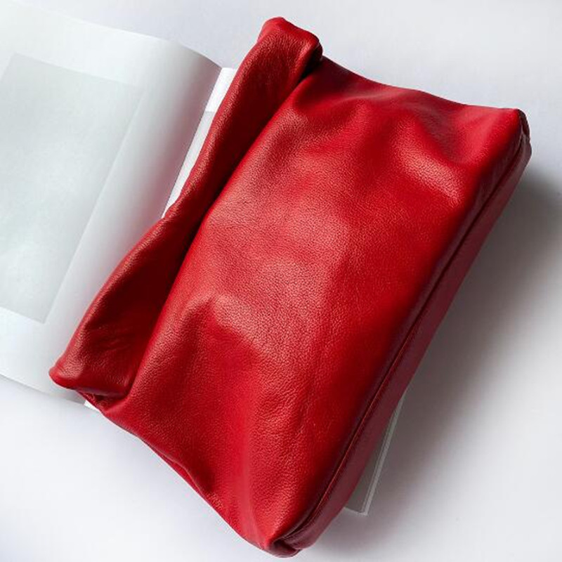 Personality Roll-Edge Leather Bag Lazy Casual Leather Soft Bag Phone Women High Quality Holding Red Large Bag Luxury Designer
