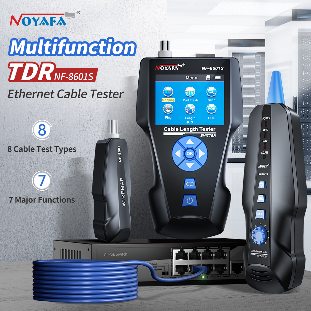 NOYAFA NF-8601S Cáp Mạng Đa Năng TDR Chiều Dài Với PoE/Bình/Điện Áp Cổng Wiremap Theo Dõi Chẩn Đoán Công Cụ Đầu Báo