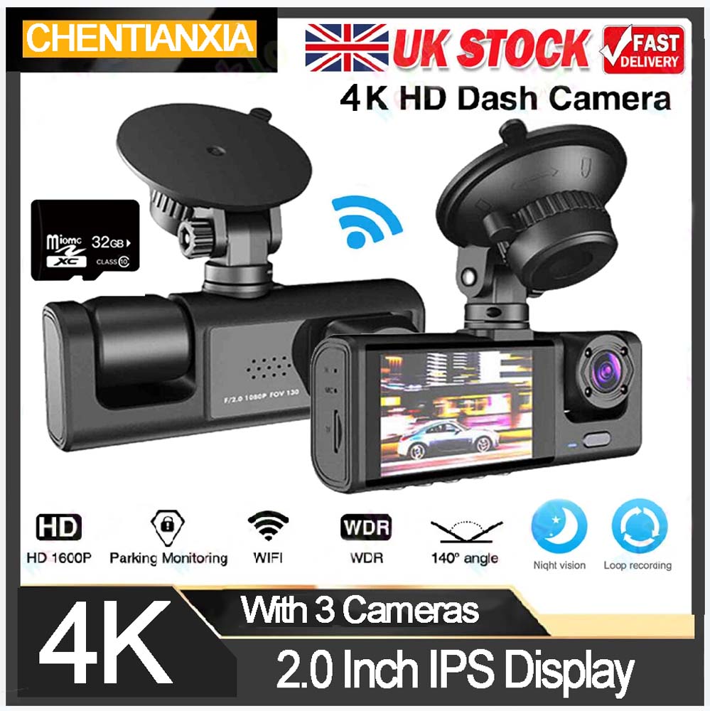 3-Kanal-Dash-Cam 1080p Dreifach-Kanal rekorder ir Nachtsicht-Loop-Aufzeichnung