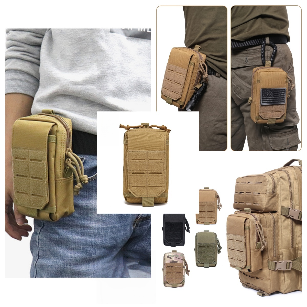Étui tactique pour téléphone, pochette tactique Molle, étui utilitaire EDC, accessoire de ceinture, sac banane
