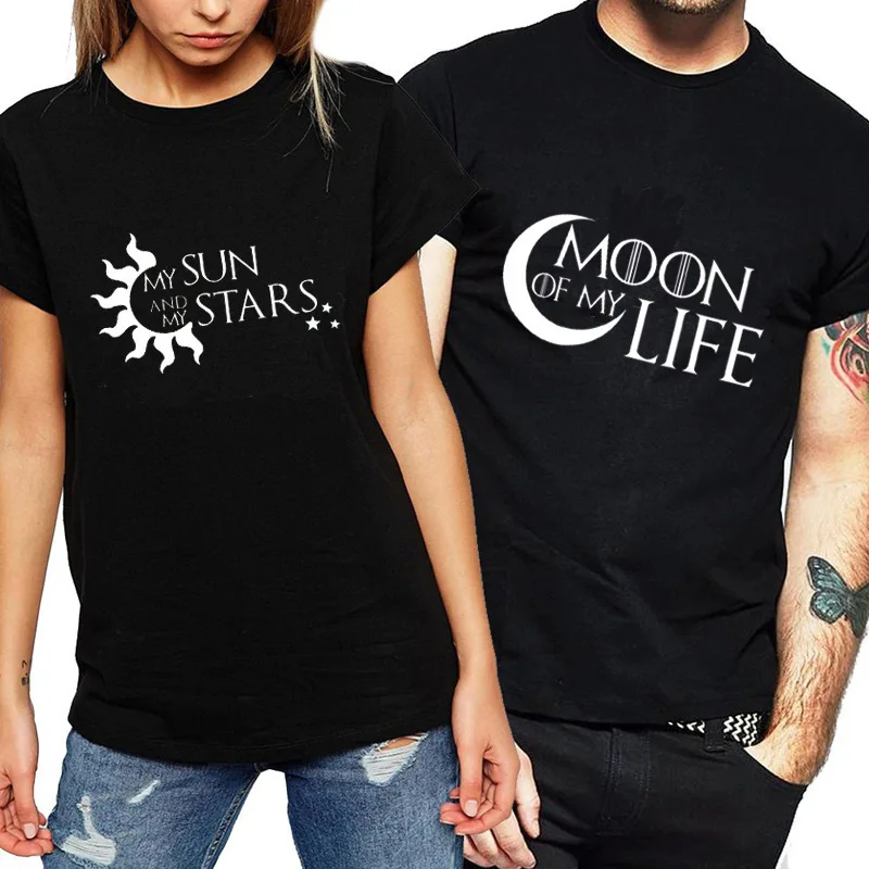 Moje słońce i nadruk z księżycem para T Shirt miłośnicy z krótkim rękawem O szyi luźna koszulka moda kobieta mężczyzna koszulka topy ubrania