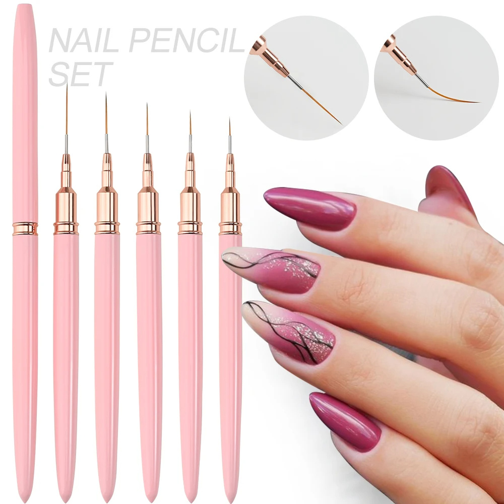 YIKOOLIN 5 Pezzi Pennelli per Nail Art Liner Pennello per Unghie Set di Pennelli per Unghie Pittura Art Design Penna per Linee Lunghe Penna per Lunga