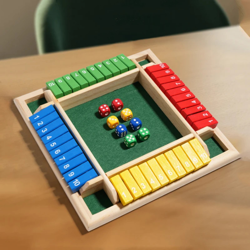 Gioco da tavolo con dadi aritmetici in legno – Scatola per carte ribaltabili con piastrelle numeriche su 4 lati, divertente gioco di dadi multigiocatore per famiglie e feste
