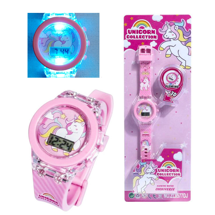 Disney-relojes de unicornio para niños, cronógrafo Digital electrónico con Flash, luz que brilla, colorido, LED, regalos de cumpleaños
