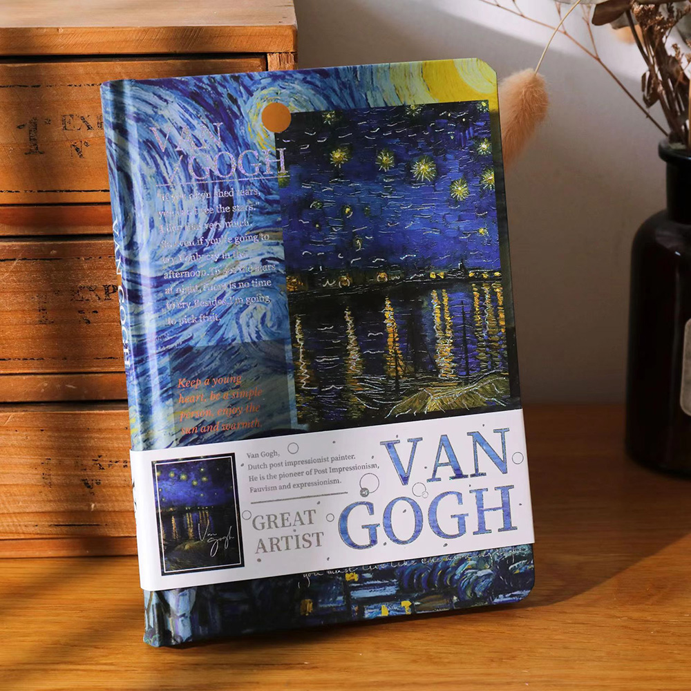 Cuaderno de la serie de pintura al óleo Van Gogh / Monet, ilustración de página en Color, tapa dura, hermoso diario, Bloc de notas para estudiantes