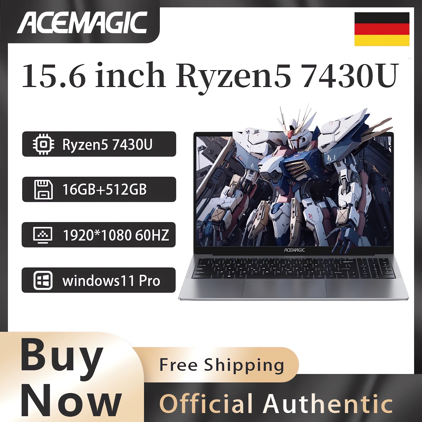 Laptop gamingowy ACEMAGIC LX15Pro 15,6 cala Ryzen5 7430U RAM 16GB SSD 512GB Kamera HD Przenośny Laptop 4,3GHz 180 °   Otwórz Zatwierdź Win11