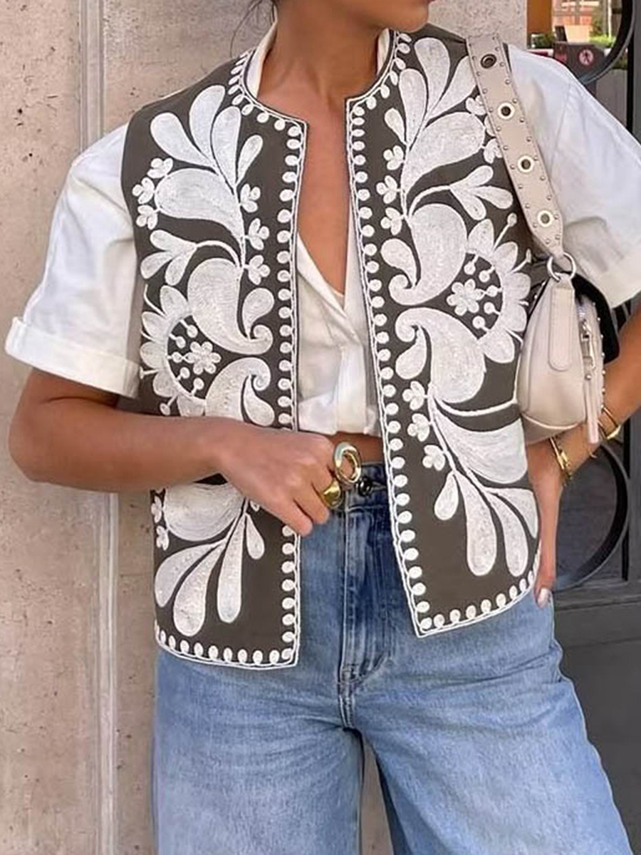 Chaleco Floral bordado Vintage Y2k para mujer, camisa étnica corta de lino, blusa, cárdigan de flores de ganchillo, Tops, ropa de calle