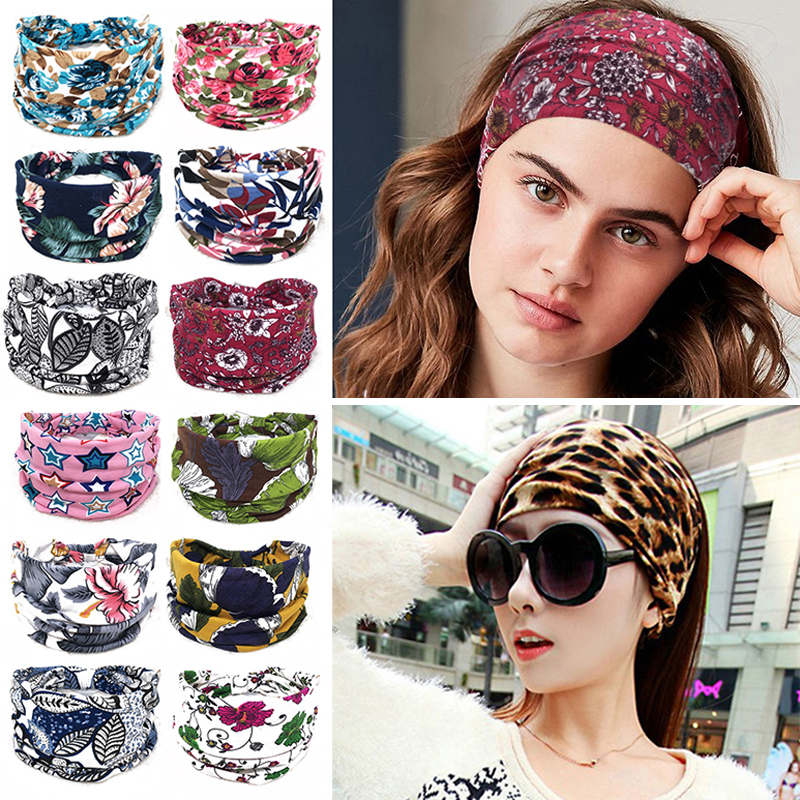 Bohemian Rộng Cotton Co Giãn Mũ Trùm Đầu Nữ Headwrap Băng Đô Cài Tóc Turban Gọng Mũ Băng Hairbands Cao Su Rộng Mũ Trùm Đầu Phụ Kiện Tóc
