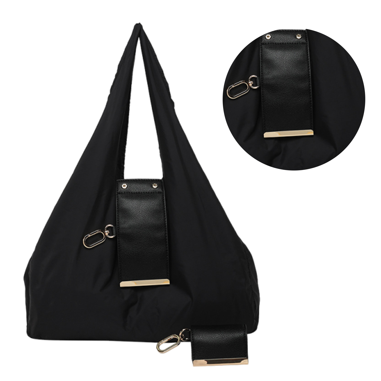 PU Leather Foldable Tote Bag with Key Ring Portable Wallet Purse Large Capacity Collapsible Travel Storage Bag for Daily Errands