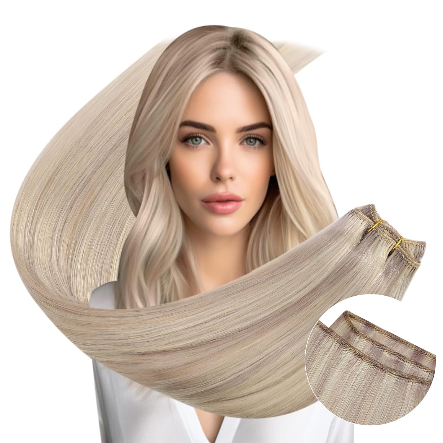 Ugeat Cucire nelle estensioni dei capelli Capelli umani Morbidi fasci di capelli di colore chiaro naturale per le donne Capelli tesse 100G Capelli umani Remy