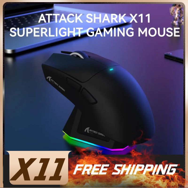 Attack Shark X11 Conectividad de modo triple, ratón Bluetooth PAW3311, base de carga magnética táctil, ratón para juegos ultraligero