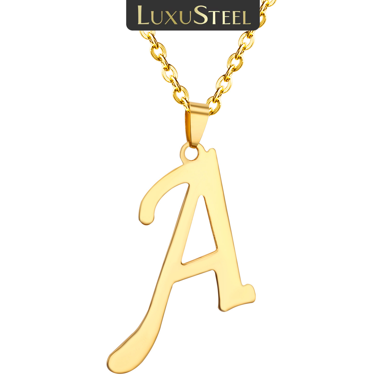 LUXUSTEEL Collana con ciondolo lettera iniziale AZ in acciaio inossidabile per donna Uomo Regali di gioielli girocollo con personalizzazione color oro