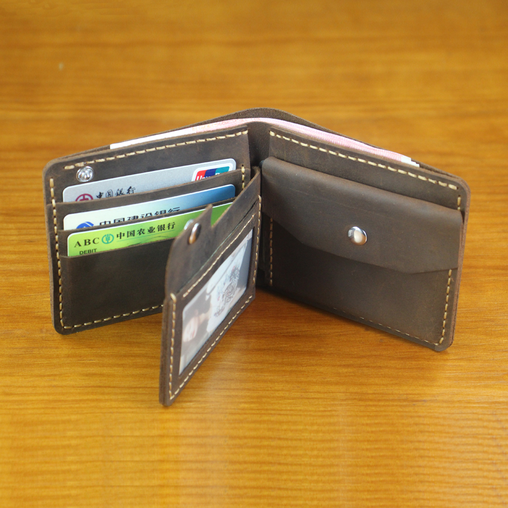 Luxo feito à mão 100% couro genuíno dos homens carteira bolsa curta clipe de dinheiro com bolso de moedas masculino saco de dinheiro multi-cartão carteira vintage