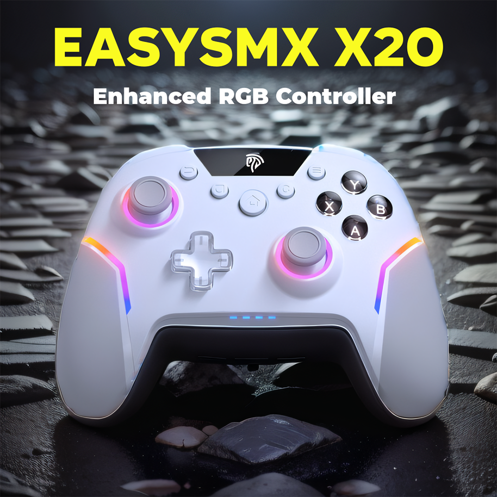 EasySMX X20 RGB Gamepad inalámbrico Bluetooth controlador de juegos Compatible con PC/NS/TV/teléfono/portátil, giroscopio de 6 ejes, efecto Hall