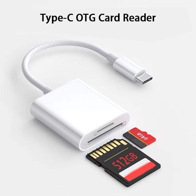 Leitor de cartão USB-C 2 em 1, conversor de memória USB C para cartão SD OTG SD/TF para Ipad Pro, para Macbook e outros tablets