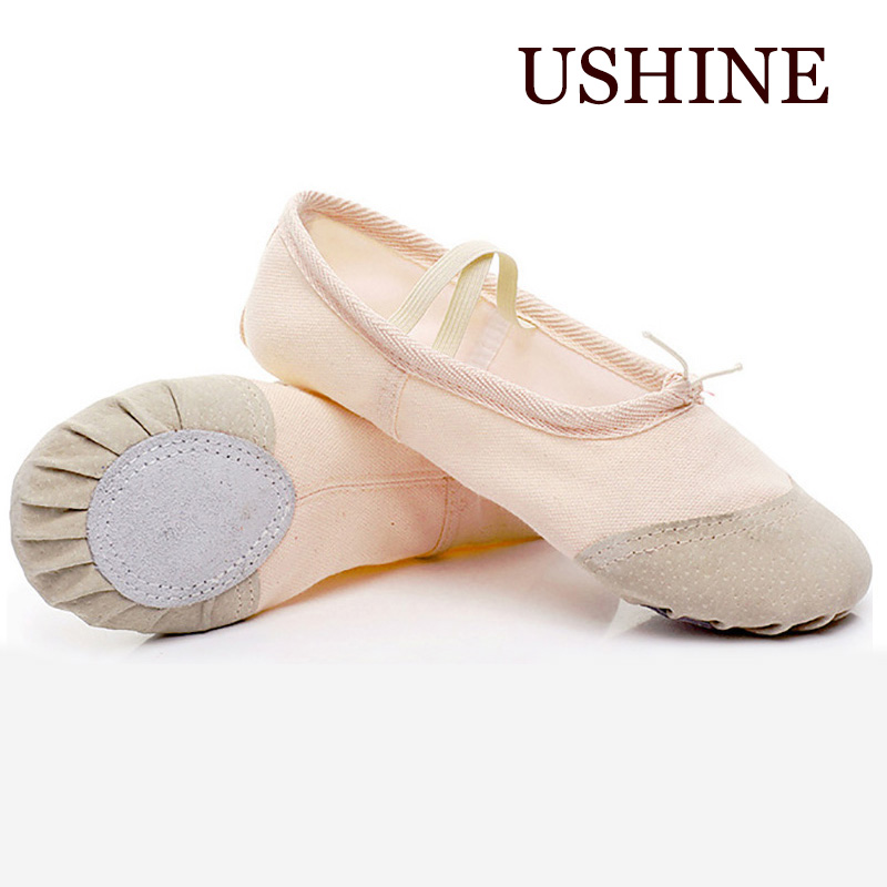 USHINE Professional Pink Yoga Chinelos Indoor Exercício Shoes Ballet Shoes Dança Para Meninas Lona Ballet Dance Girls Kids mulheres