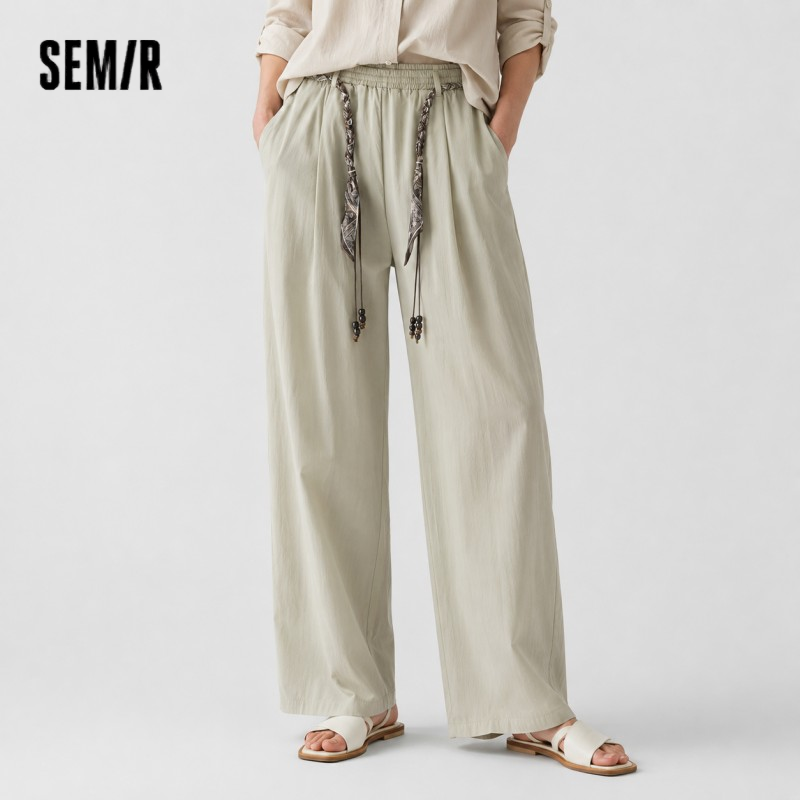 Semir Women Pants Retro Loose Curved Wide Leg Long Pants 2026 Summer Slim Elastic Waist Casual