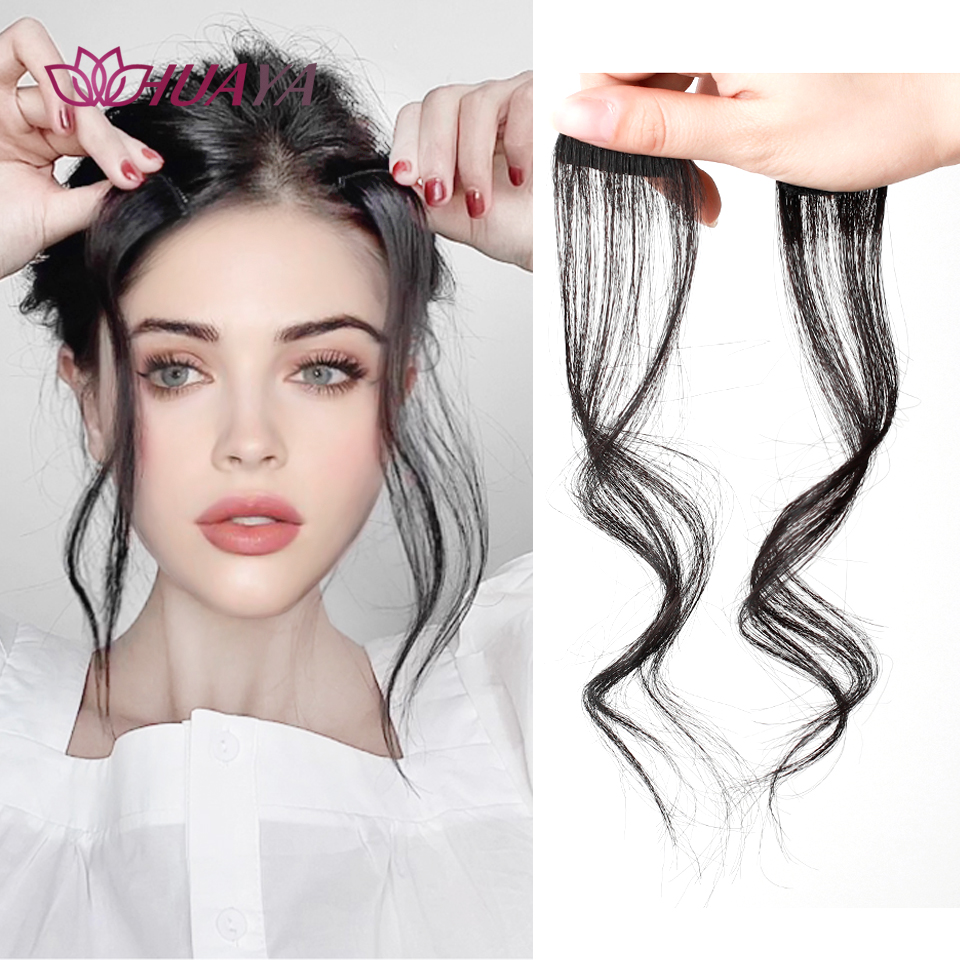 HUAYA-Grampos de cabelo sintéticos para mulheres, lado frontal, franja longa, franja falsa, clipe, extensões de cabelo, acessórios