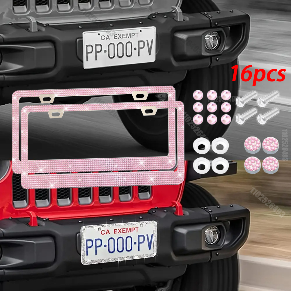 2 Stuks Auto Bling Crystal Kenteken Frame Vrouwen Strass Kenteken Frame Cover Houder Auto Accessoires 31*16 cm