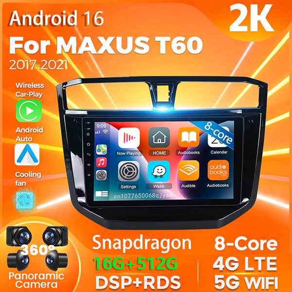 Radio para Auto Android 16 con Carplay para MAXUS T60 2017-2021, Reproductor GPS Multimedia Estéreo, Cámara 360, Navegación, Video, Voz AI, Bluetooth
