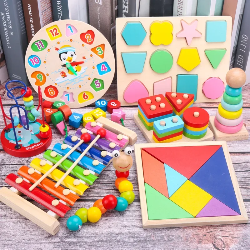Juguete educativo Montessori en 3D para bebé, bloques de madera coloridos para aprendizaje infantil, regalo de Navidad