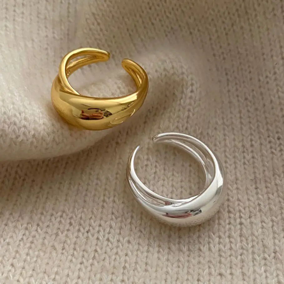 Breiter glatter Ring aus 925er-Sterlingsilber für Frauen und Mädchen, unregelmäßig, einfach, modisch, verstellbar, Schmuck, Geschenk, Dropshipping
