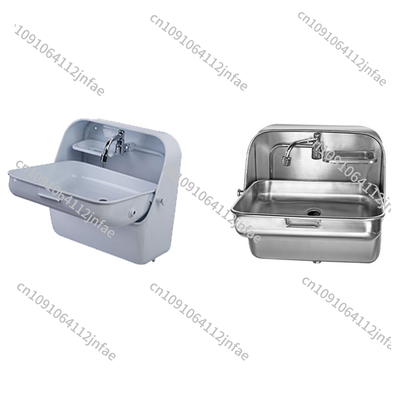 Folding Stainless Steel Basin - GR-595 RV Portable Toilet Sink White One-Piece with Faucet Drain Pipe