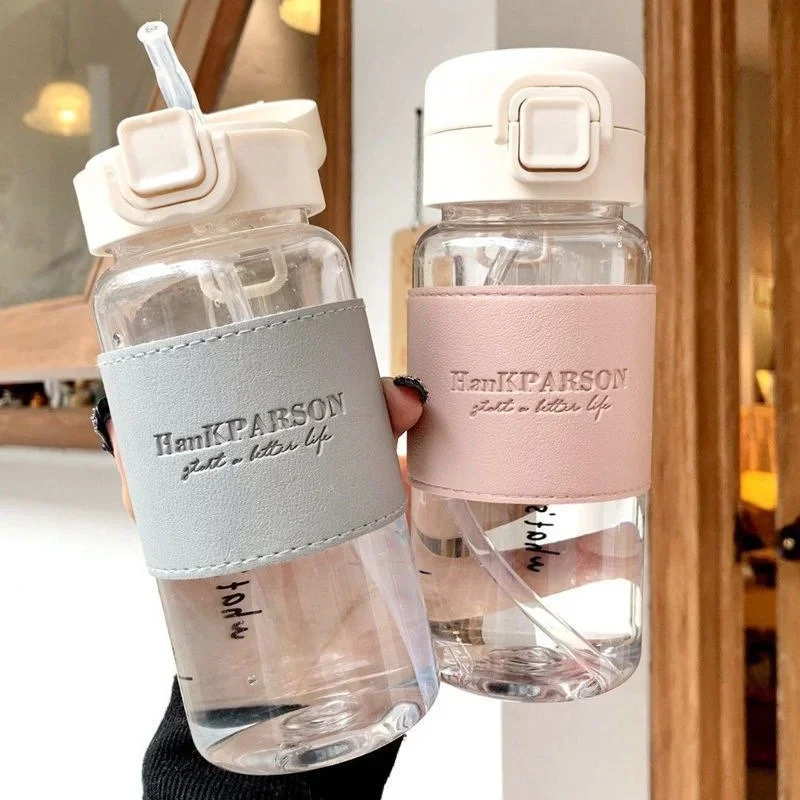500ml przenośna butelka na wodę ze słomką kreatywna śliczna szczelna plastikowa butelka do picia mleko kawa herbata kubek na sok naczynia do picia