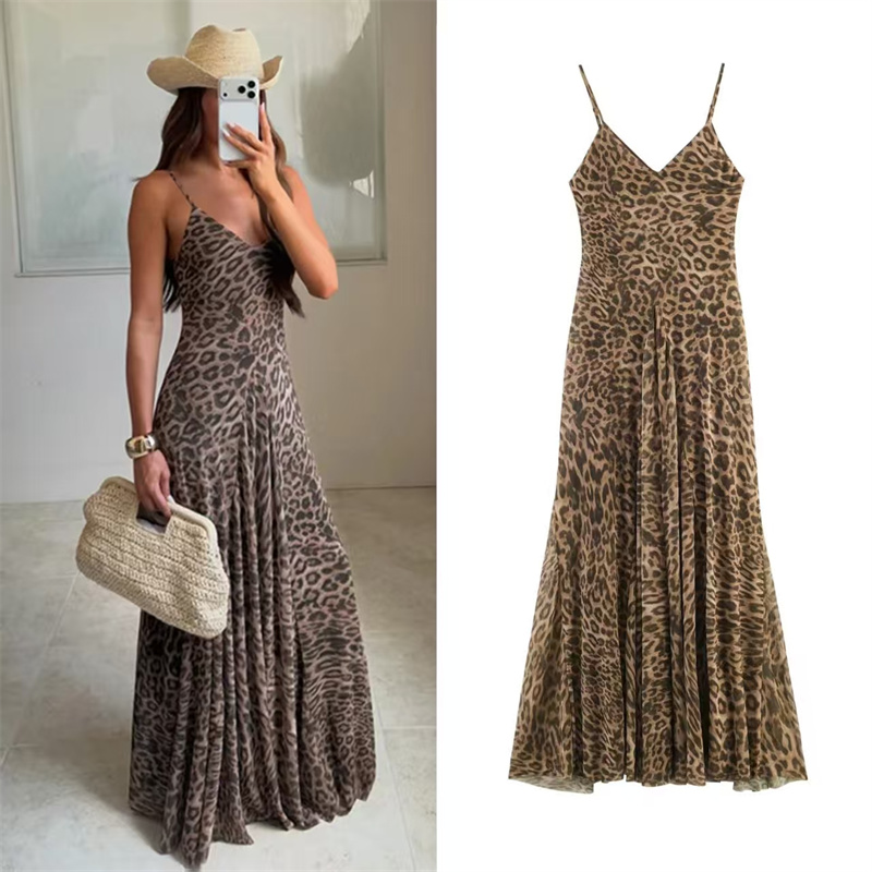 Vestido Midi de Verano 2026 para Mujer, Estampado de Leopardo, Tirantes Finos, Corte en A, Estilo Sexy, Moderno y Atrevido