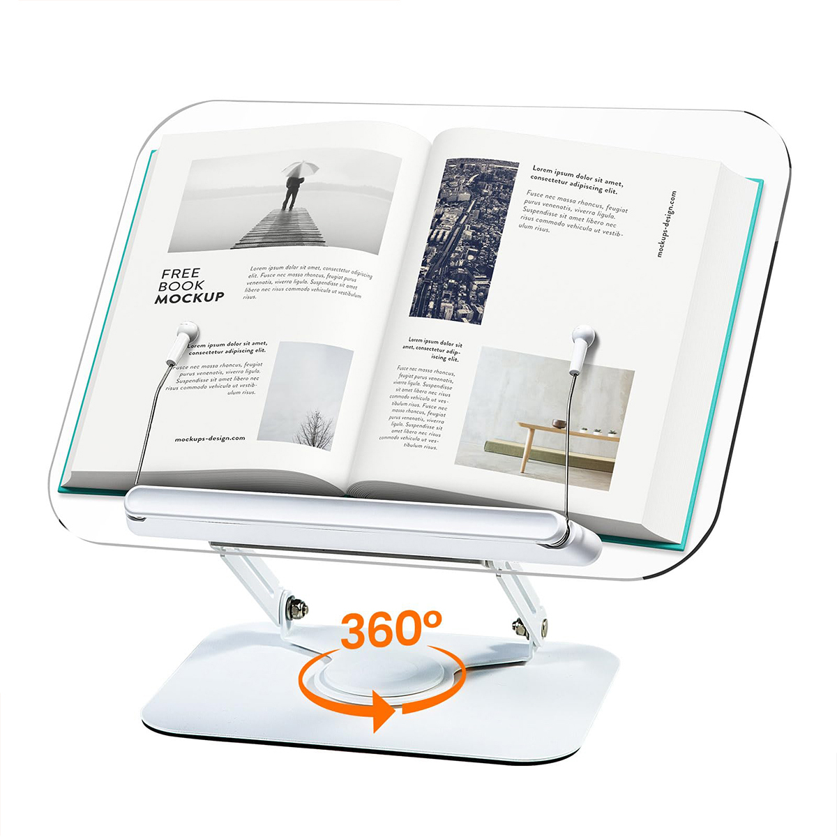 360도 조절 가능한 책 홀더를 읽을 수 있는 새로운 책꽂이 °   회전 베이스 탄성 페이지 클립 접이식 데스크탑 라이저 스탠드
