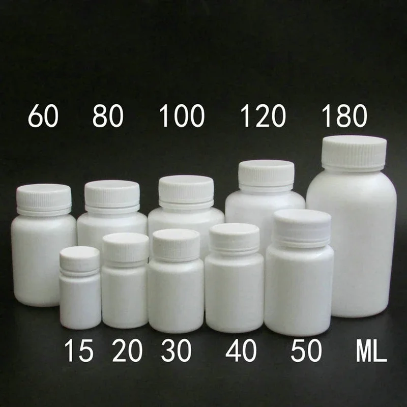 10 pçs 15ml/20ml/30ml/60ml/100ml plástico pe branco vazio selo garrafas sólida pó medicina pílula frascos reagente embalagem recipientes