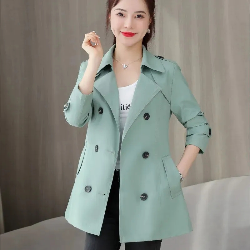 2024 neue Kurze Mantel Windjacke frauen Frühling Herbst Graben Mantel Koreanische Kurze Damen Feste Mantel Frauen Zweireiher Outwear