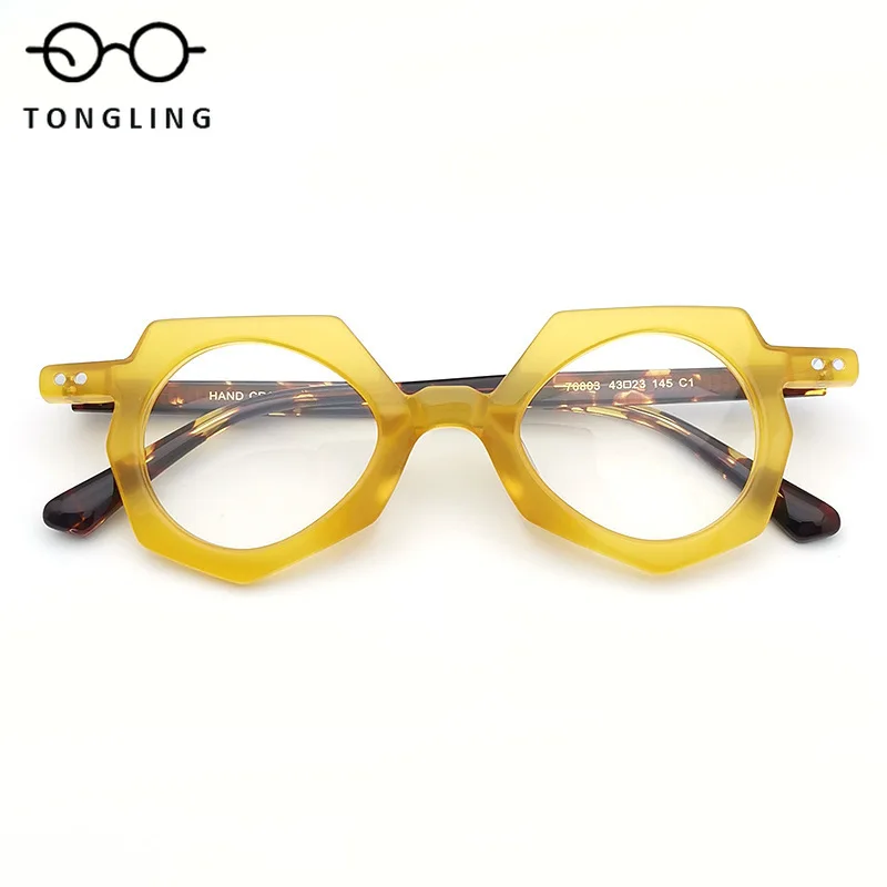 Męskie okulary 2026 wysokiej jakości, ręcznie robione, z octanu, pełna oprawka, personalizowane, kocie oko, okrągłe oprawki, retro, designerskie damskie oprawki do okularów.