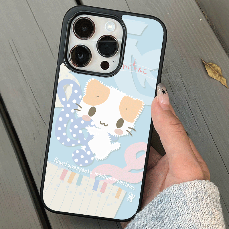KOREAN Cartoon Note Cat Light Blue Black Edge Case for IPhone 15 14 13 ProMax 12 Pro Plus 13 MINI XR XS MAX SE2022 Acrylic Cover