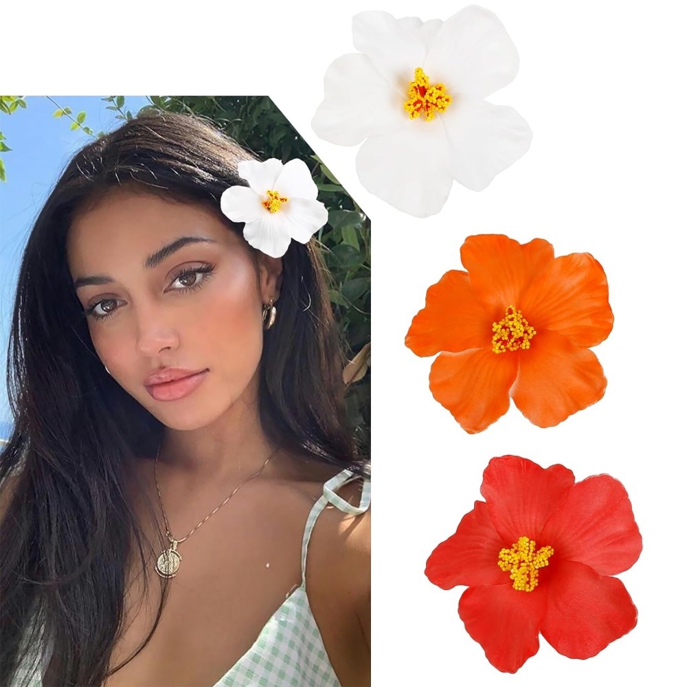 Grampos de cabelo flor havaiana, grampos de cabelo com franja lateral, acessórios para cabelo, clipes de flores artificiais, adequados para férias, festas de praia