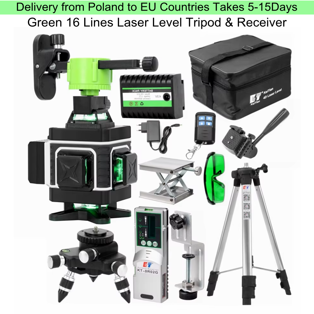 Kaitiaanse Niveau Laser Level Ontvanger Groen 16 Lijn 4d Zelfnivellering Kruis Verticale En Horizontale Batterij 360 Lasers Niveau Statief