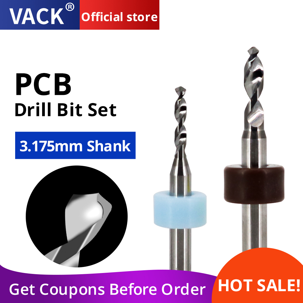 VACK 3.175 chwyt wiertła z węglika wiertła PCB do obwodu drukowanego 10 sztuk CNC wiertło zestaw mikro grawerowanie frez 1mm 2mm