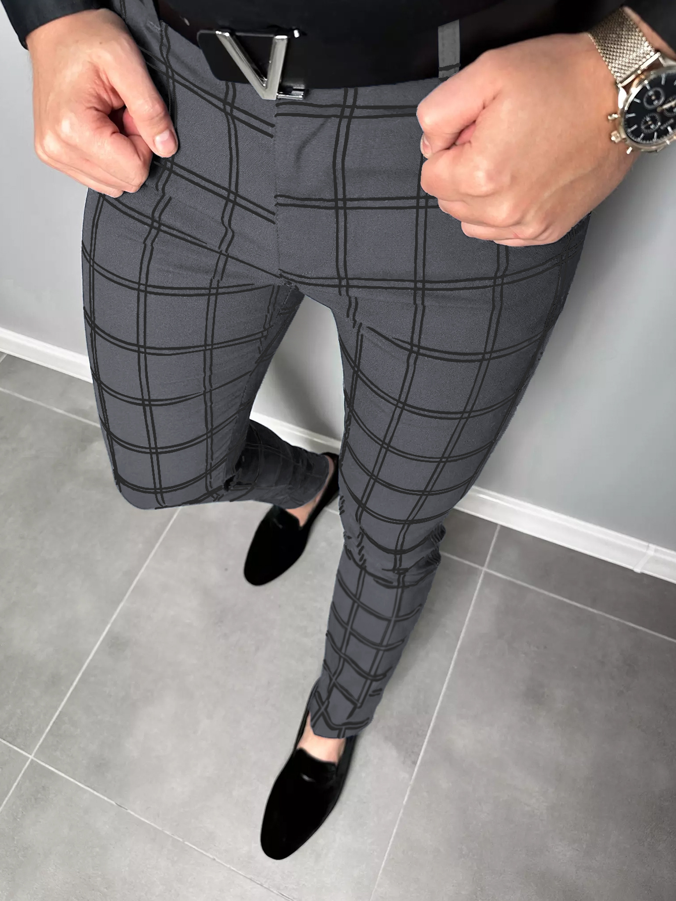 Moda a cuadros Europa y Estados Unidos estilo pantalones de hombre de negocios Casual viaje pantalones delgados cuatro estaciones cómodos Pepl