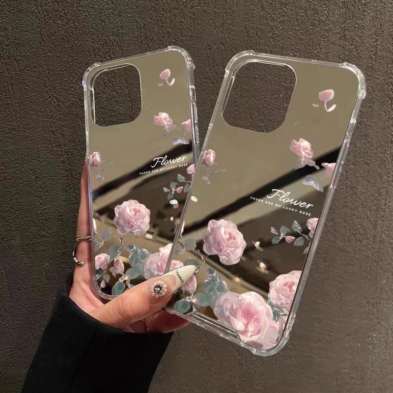 Pink Roseรูปแบบกระจกนุ่มสําหรับSamsung Galaxy S25 S24 S23 S22 S21 Ultra Plus FE A06 A14 A23 A36 A52 A55 A56 ฝาครอบ