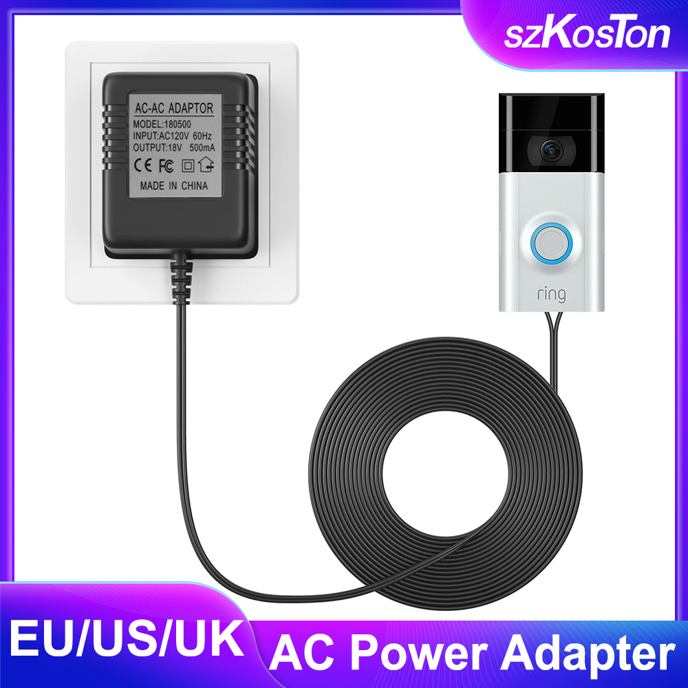 Enchufe de EE. UU., Reino Unido y UE, adaptador de corriente de CA de 18V, cargador transformador para Wifi, timbre de vídeo inteligente, cámara, timbre de puerta, anillo de intercomunicación 230V 110V