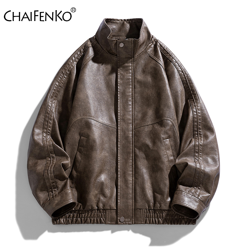 Hommes mode rétro revers coupe-vent manteau nouvelle simplicité ample solide veste en cuir automne hiver décontracté confort polyvalent hauts hommes
