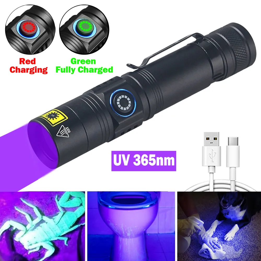 ミニ UV 懐中電灯 365nm 395NM 紫外線ブラックライト USB 充電式パープル Linternas カーペットペット尿検出器キャッチサソリ