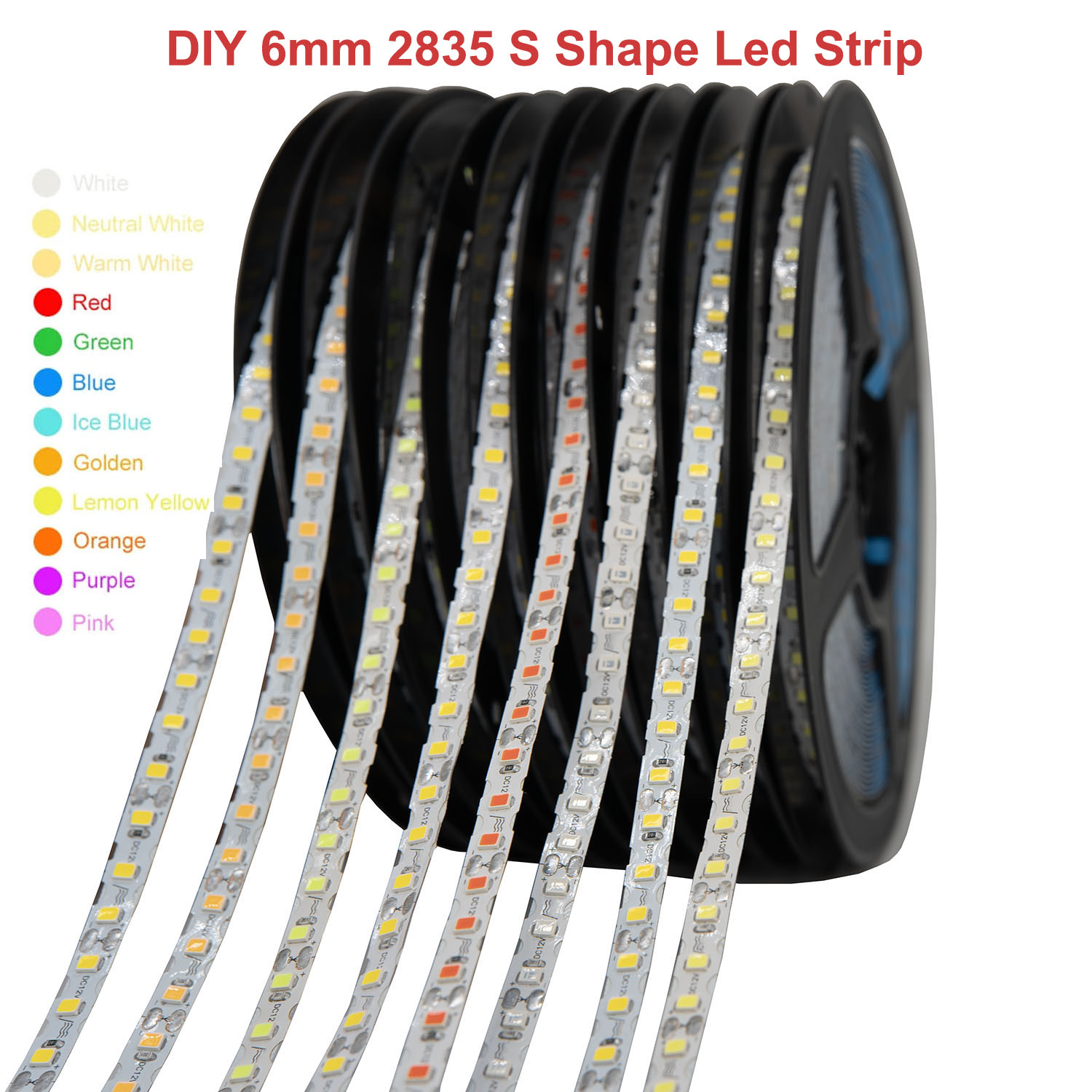 Tira de luces LED en forma de S DC12V, 6mm de ancho, Flexible, 2835SMD, 120LED/m, cadena de luces plegable, bricolaje, letrero de neón, letra, 12 colores, 1m-100m