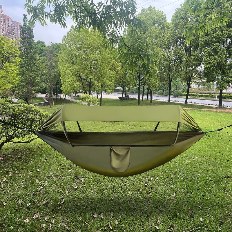 Dubbele hangmat buiten anti-rollover met klamboe draagbaar nylon campingschommelbed en zonnescherm voor achtertuin/strand/reizen