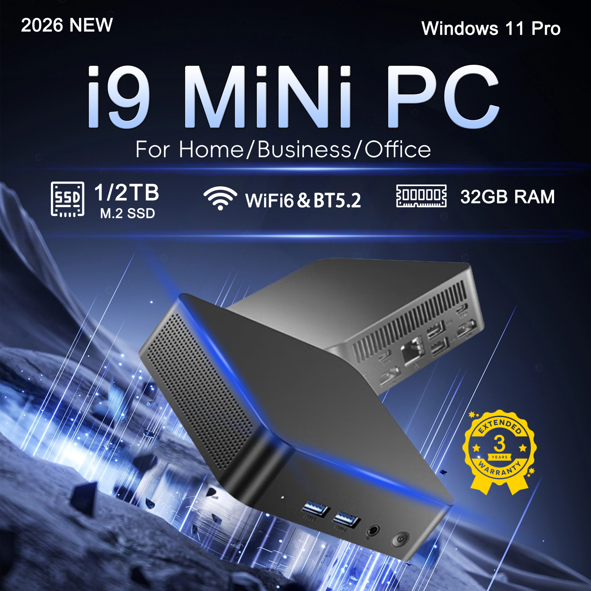 Mini PC con Windows 11, Intel i9, Intel Core i9 10980HK/Core i3 6100U, Mini Host, 16GB DDR4, SSD de 2048GB, WIFI 6, BT5.2, Mini PC para juegos