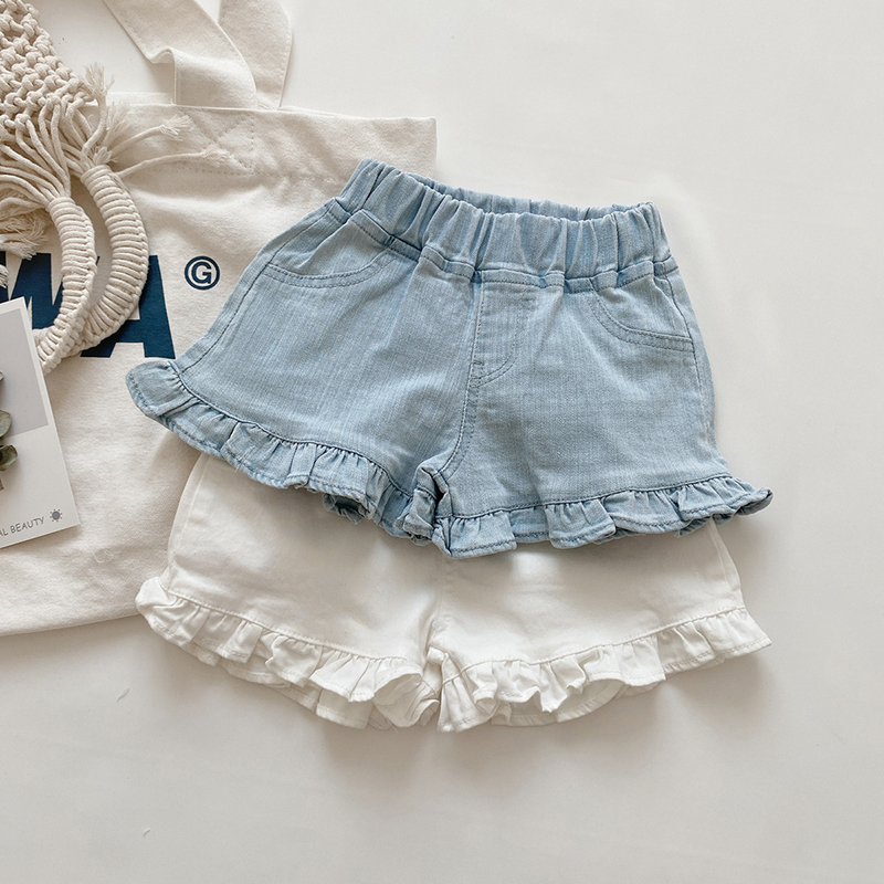 MILANCEL Pantalones cortos para niñas, ropa de verano para niños, pantalones con volantes, cintura elástica, algodón sólido