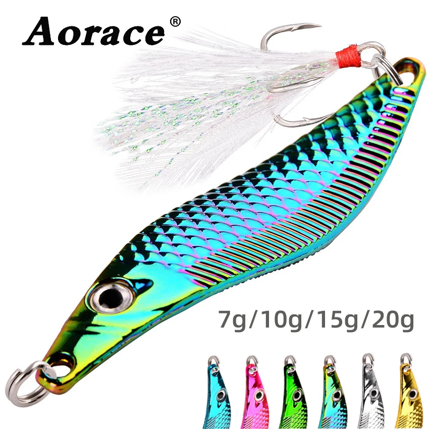 Aorace Metal VIB Пичь Блесны Ложка Приманки 7 г-20 г Искусственная приманка с крючком из перьев Ночные рыболовные снасти для окуня, щуки, окуня