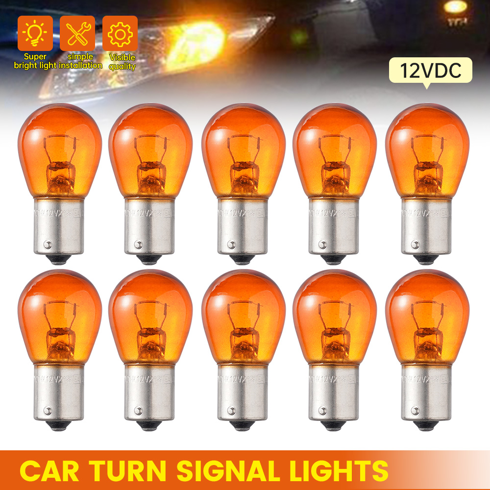10 pces/2 pces luz indicadora do carro freio reverso lâmpada luz de estacionamento lâmpadas led 1156 bau15s py21w 12v âmbar amarelo lâmpada halógena dc