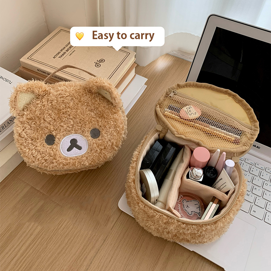 Custodia per trucco in peluche Anime Orso rilassato Borsa per cosmetici Borsa per gioielli da donna Borsa per organizer per ragazza Regalo Vendite calde